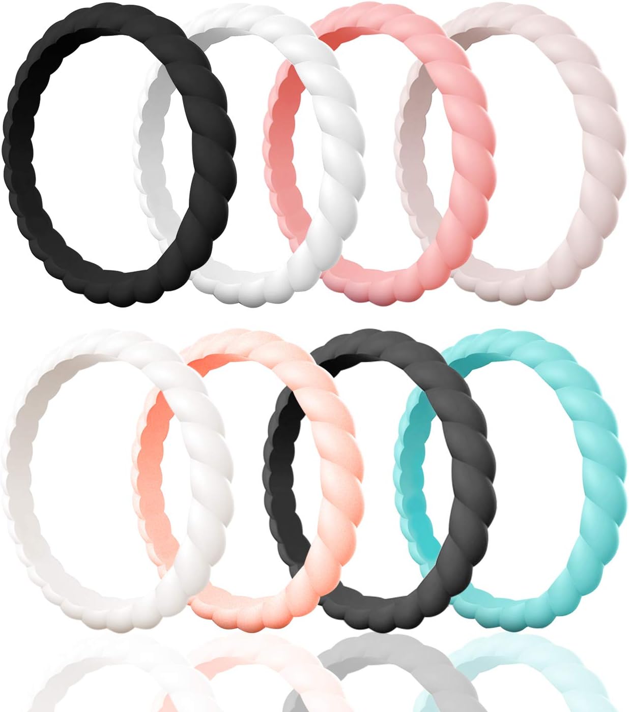 Silicone Wedding Ring for Women,Thin and Stackble Braided Rubber Wedding Bands,No-Toxic,Skin Safe