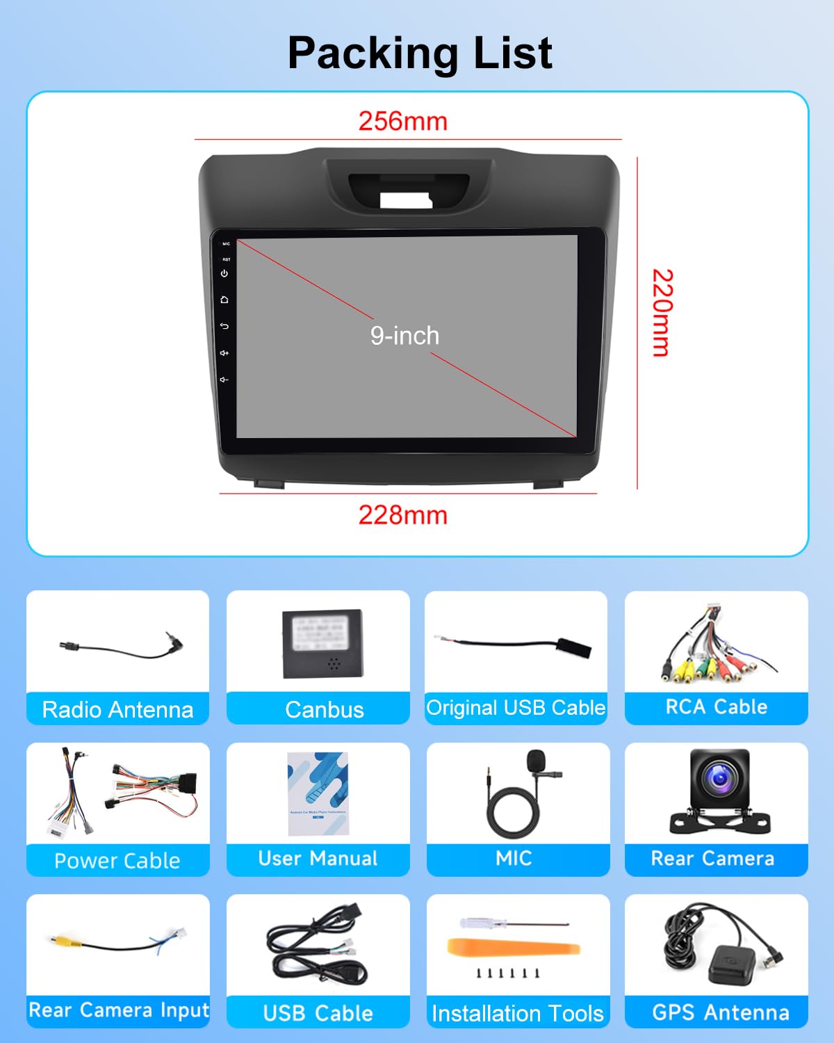 NHOPEEW Autoradio Android 2G+64G pour Isuzu MU-X/D-Max 2015-2018 - sans Fil Carplay & Android Auto - Stéréo Android 9 Pouces avec WiFi EQ GPS Mirror Link FM RDS + AHD Caméra de recul&Mic