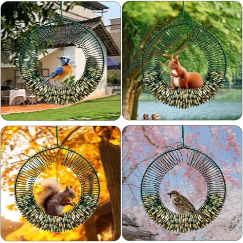 Peanut Bird Feeder, Hanging Feeder Round Metal Whole Wild Bird Feeder with Hanging Hook for Outdoor Birds and Squirrels Feeding Rust & Proof
