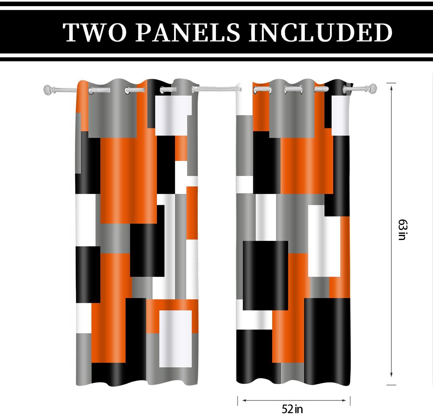 BSPPTI Orange Black Geometric Curtains for Bedroom 52x63inch Modern Abstract Blackout Curtains Insulated Room Darkening Window Drapes for Living Room 2 Panels