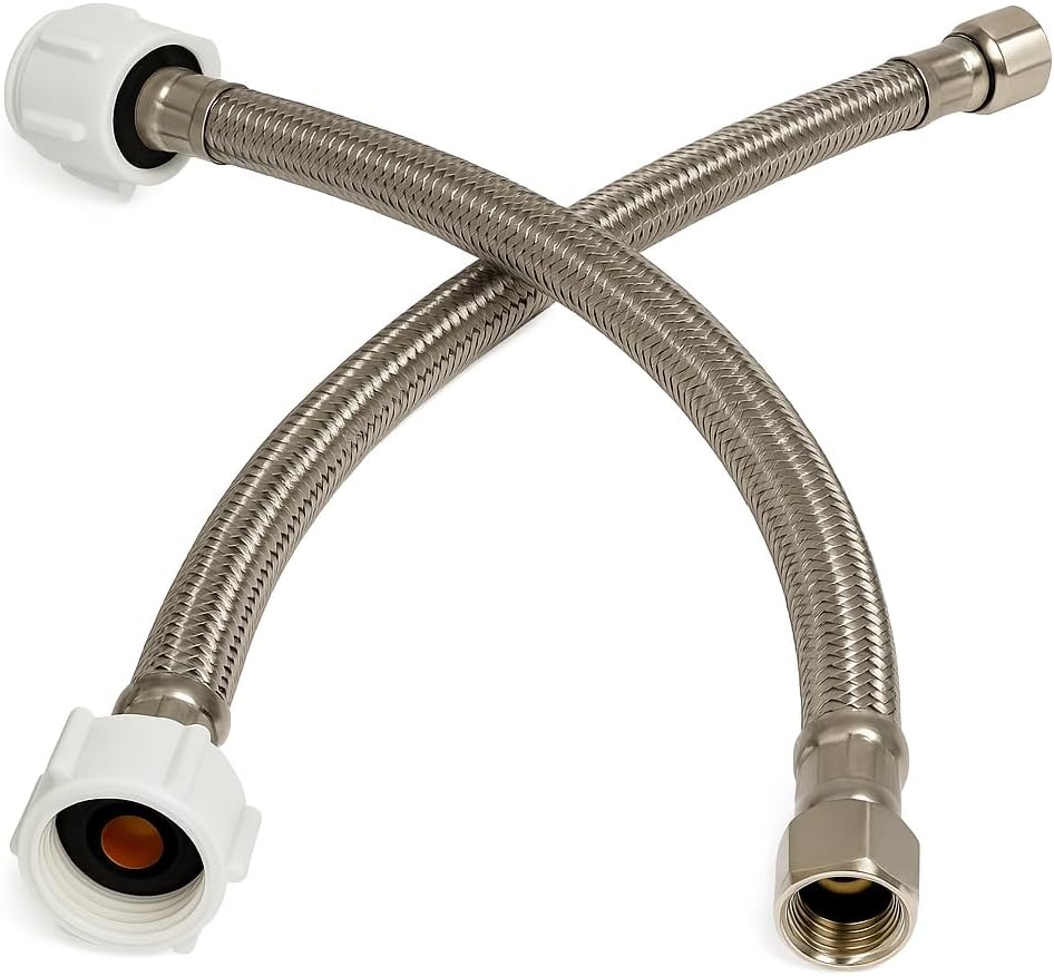 Toilet Connector - Braided Stainless Steel Toilet Hose with 3/8 Female Compression Thread x 7/8 Female Ballcock Thread - Water Supply Line (Pack of 10, 16 Inch Long)