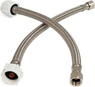DecoSource Toilet Connector - Braided Stainless Steel Toilet Hose with 3/8 Female Compression Thread x 7/8 Female Ballcock Thread - Toilet Water Supply Line (Pack of 2, 16 Inch Long)