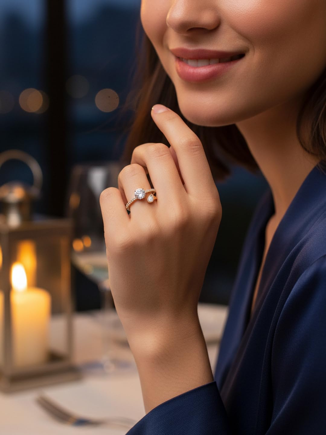 FWM Round Cut Moissanite Simple Open Rings for Women, Adjustable Ring, Solid Sterling Silver With Gold Plated, Stackable Wedding Band, Anniversary Valentines Mothers Day Christmas Gift