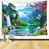JAWO Japanese Tapestry Wall Hanging, Asian Anime Mount Forest Tapestry Fantasy Fairy Tale World Wate