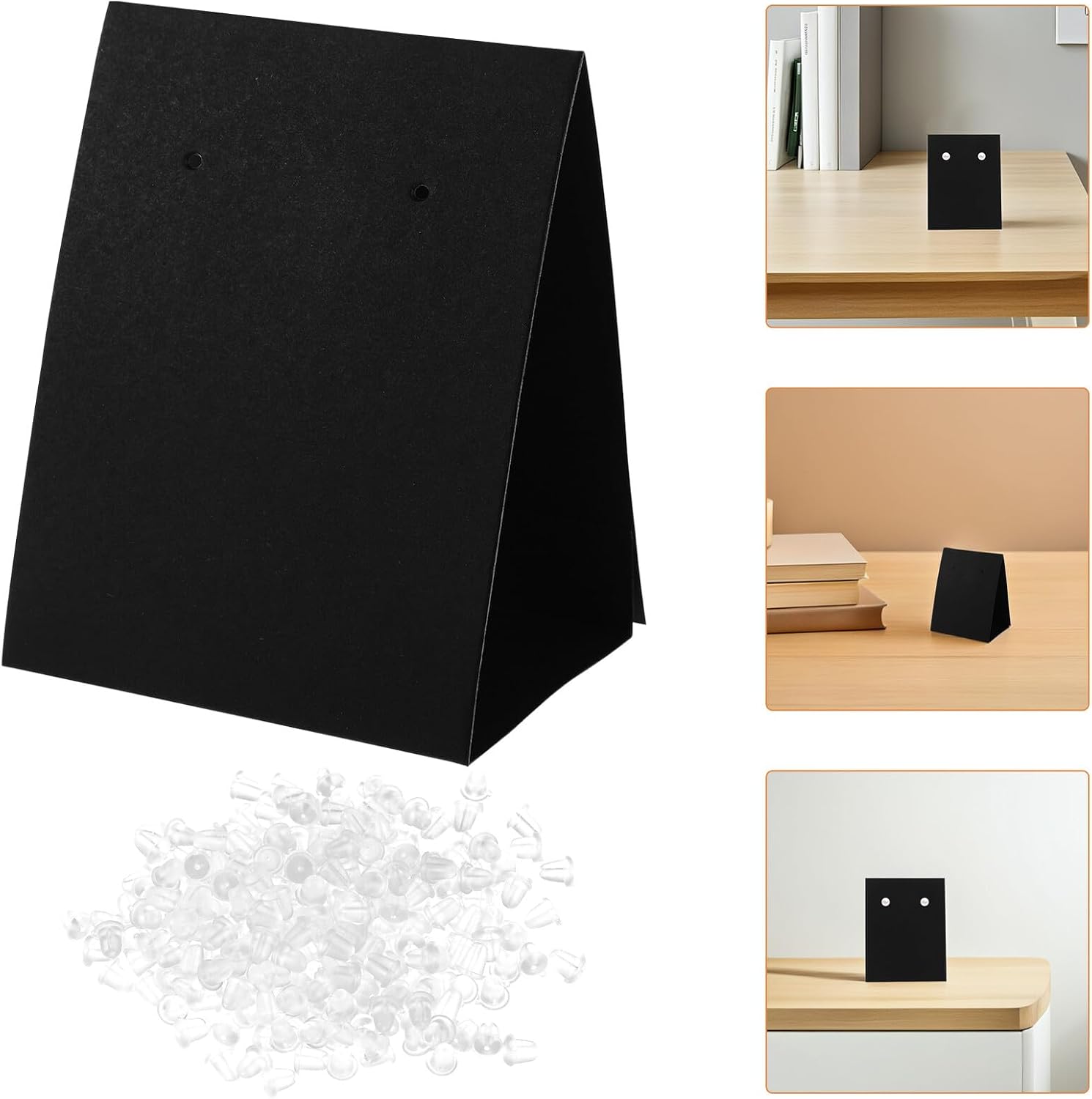 300pcs Black Kraft Paper Earring Holder Cards with 200 Earring Backs for Jewelry Packaging and Display Small Business and Travel Use Sturdy Paper Display Supplies
