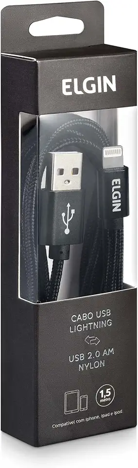 Cabo Lightning Nylon Elgin Dispositivos Apple 1,5 Metros Preto