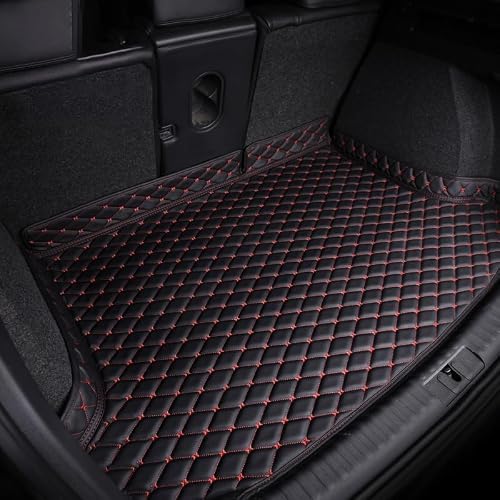 GUOLEIOO Car Leather Boot Mats for Hyundai Kona SX2 EV Electric 2024 2025 All-Weather Boot Liner, Waterproof, Non-Slip, Cargo Carpet Protective Mat,Black+Red