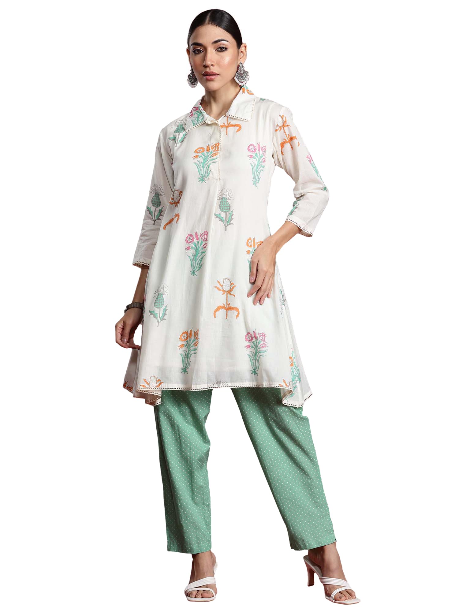 indo era Women's Pure Cotton Embroidered Straight Kurta & Palazzo Set | cotton kurta sets for women-picture-23