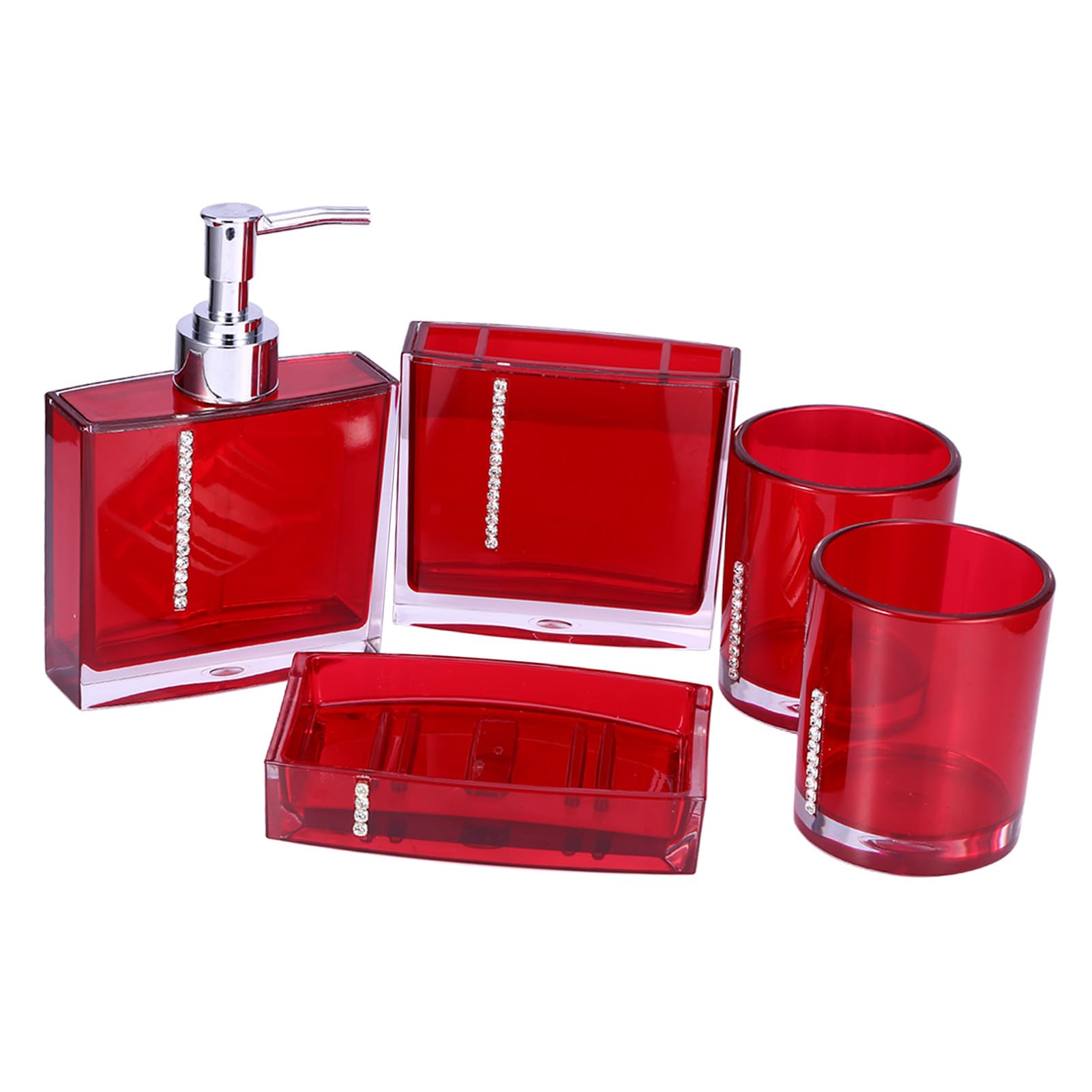 Juego de baño de acrílico rojo de 5 piezas con soporte para cepillo de dientes 1