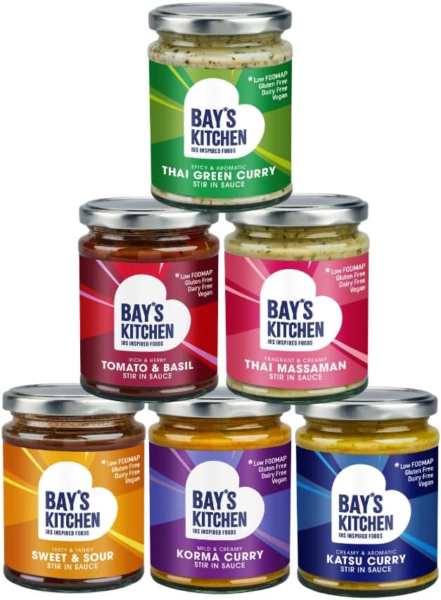 Bay's Kitchen 6 Bestselling Stir in Sauces Pack - 6 Low FODMAP, Gluten Free, Vegan Ready to Heat Cooking Sauces Made with Natural Ingredients