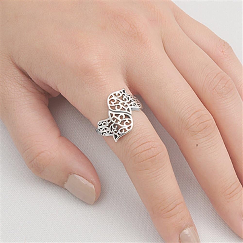Double Hand of God Filigree Hamsa Ring New .925 Sterling Silver Band Sizes 5-10