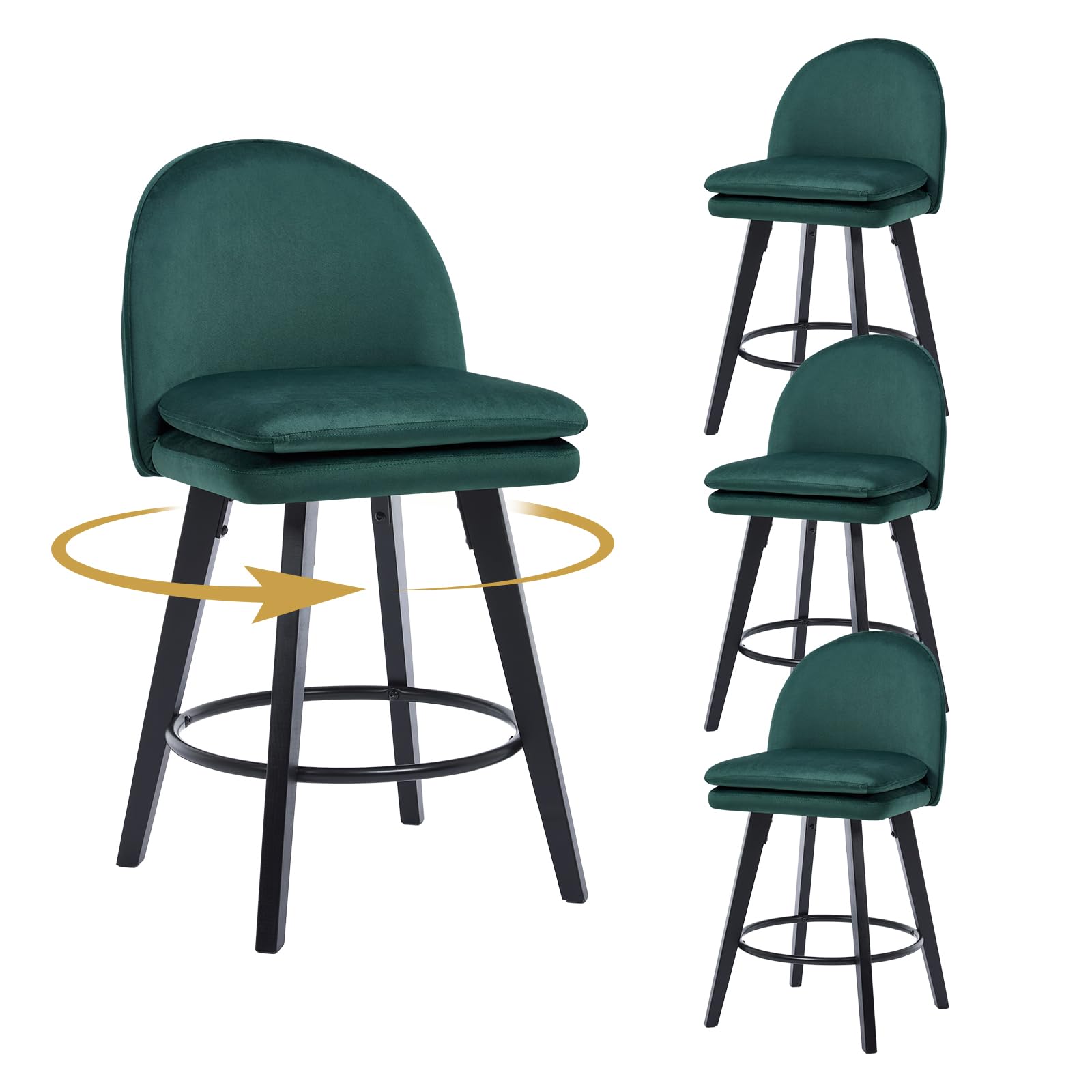 Chummaven Velvet Bar Stools Set of 4 Swivel Counter Chair with Back, Green