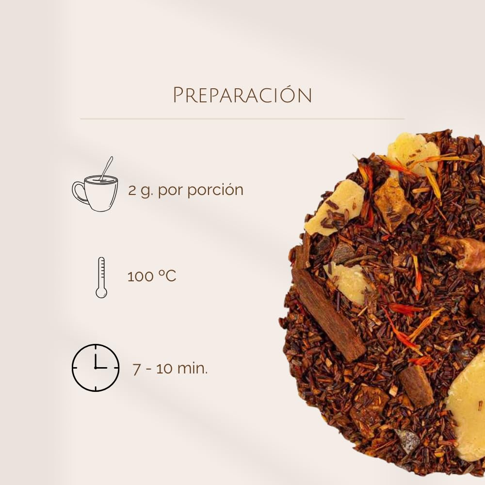 Rooibos de Manzana, Almendra y Canela a Granel 100 Gramos - My Tea Moments - Cultivo Sostenible - Ingredientes Naturales: Almendra, Canela, Cártamo, Manzana.
