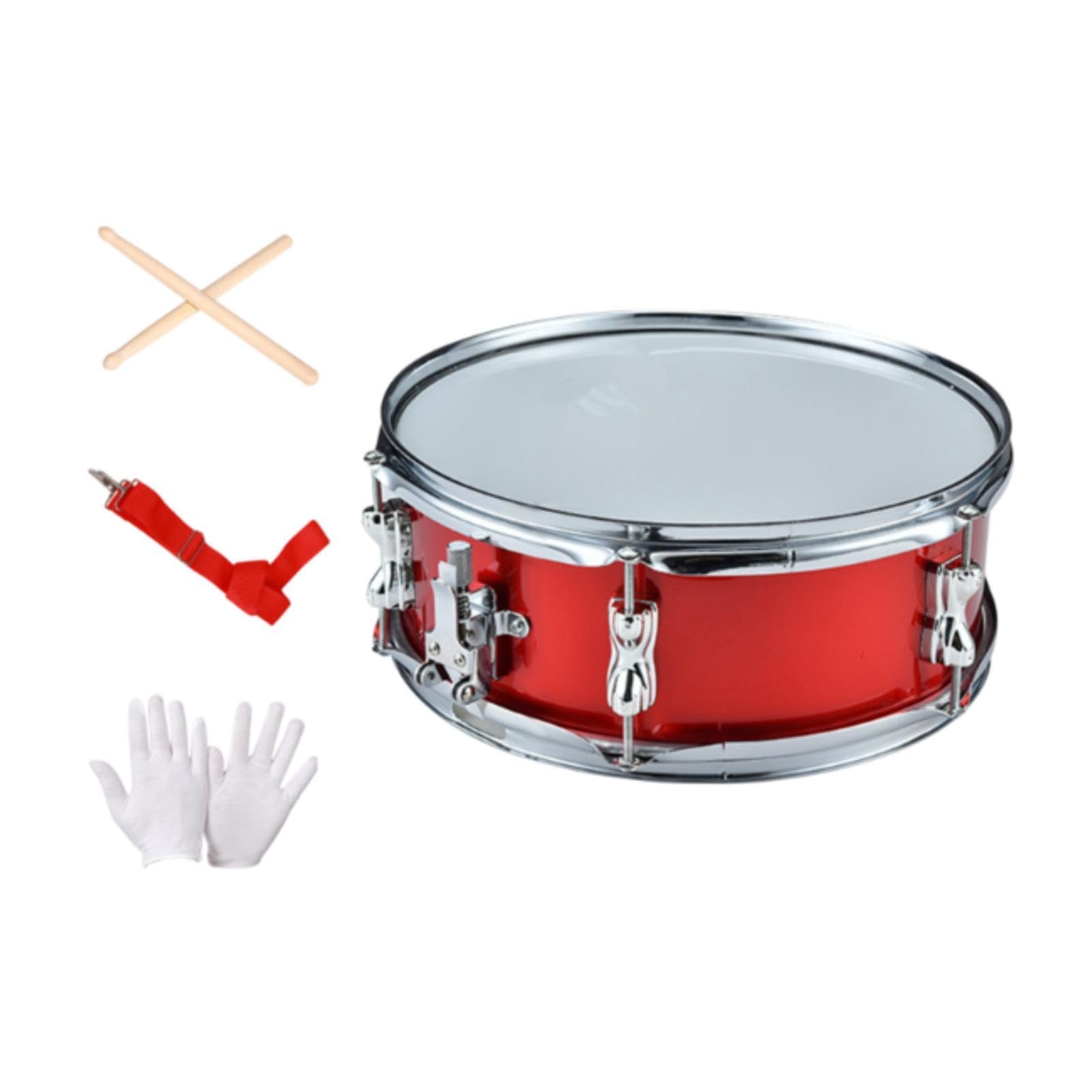 Snare Drum 14 Zoll Trommel Percussion Instrument Musikinstrument Edelstahl PET Trommelfell mit Verstellbarem Gurt für Anfänger Kinder Erwachsene Musik, Red 14 Inch