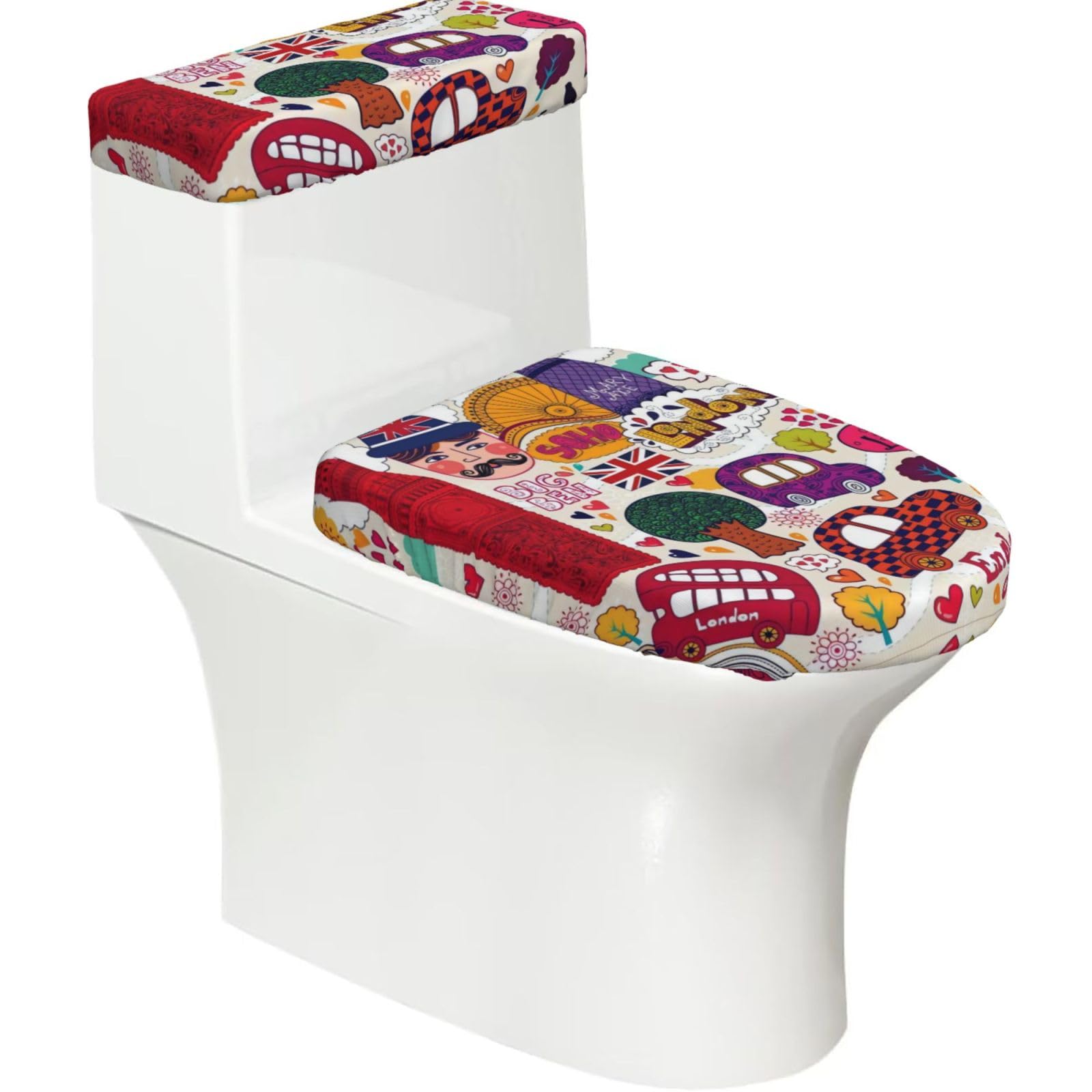 School Newspaper in English 2-Piece Toilet Seat Cover Set with Tank Lid, Elastic Fit for U-Shape & Elongated Toilets, Bathroom Decor, Housewarming Gift