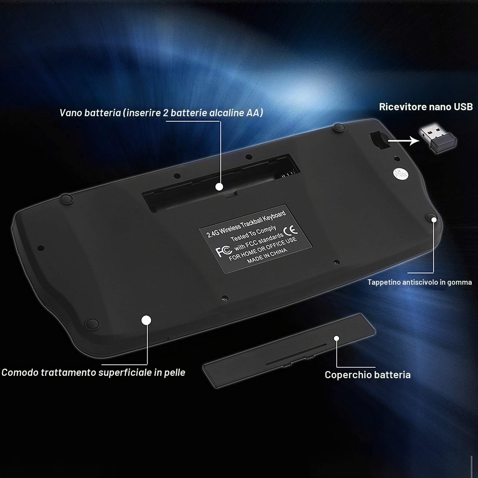 docooler E30 Tastiera Wireless 2,4 GHz con Telecomando per Rotellina di Scorrimento Mouse Trackball per Android TV Box Smart TV PC Notebook