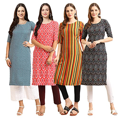Image of Pinkmint Women's Crepe Digital Print Straight Kurta [Pack of 4]