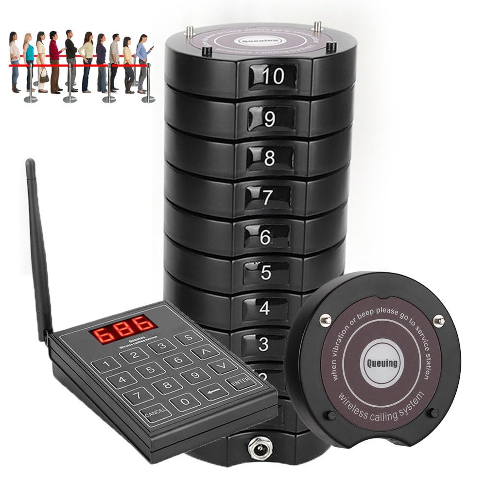 Wireless Restaurant Pager, 1 Tastiera Di Chiamata A 999 Canali + 10/20/30 Sottobicchieri,3 Modalità Di Chiamata,Cercapersone E Cicalini Per Ristoranti,Bar, Hotel,Caffetteria,Food Court 10Pagers