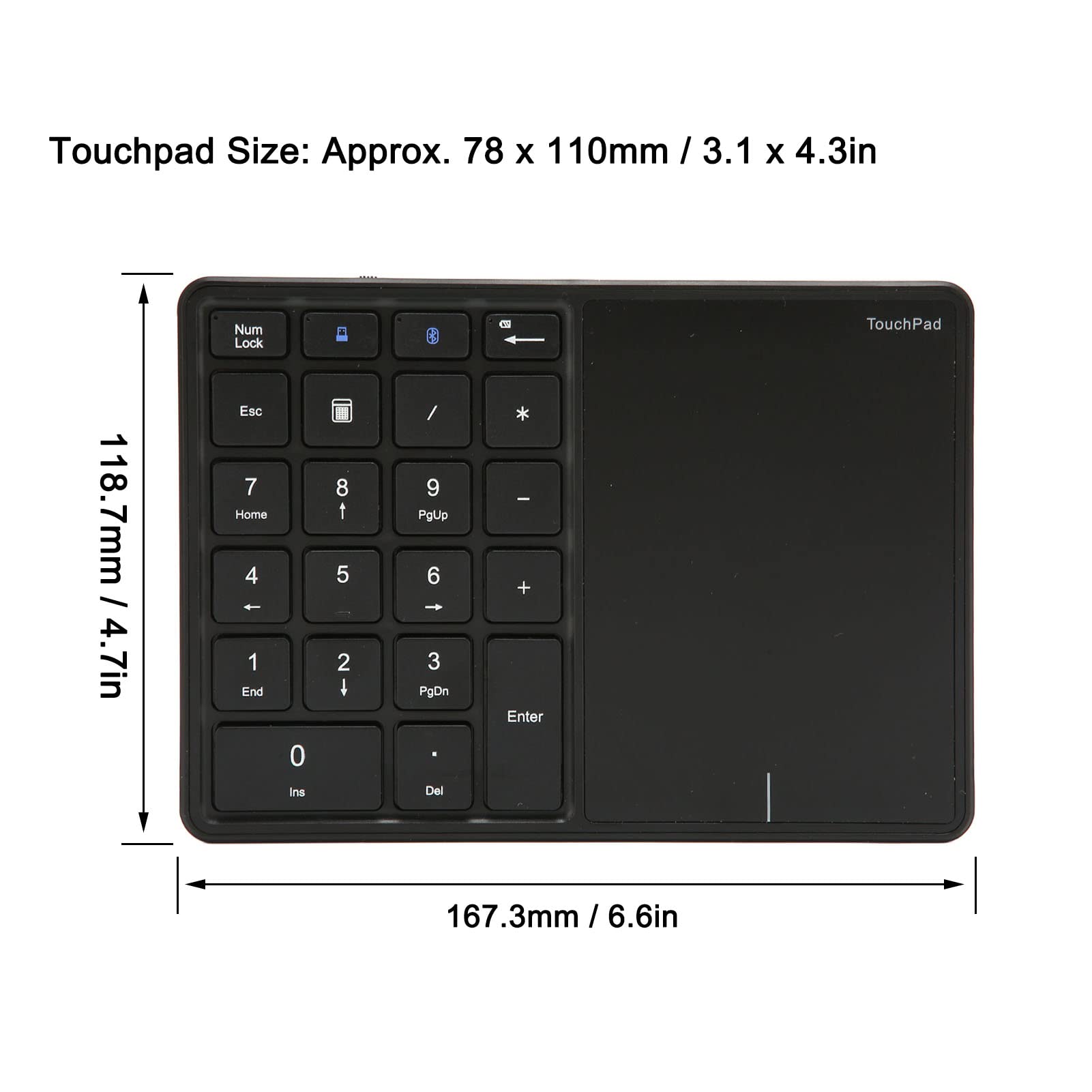 AMONIDA Tastierino Numerico Wireless a 22 Tasti con Touchpad Design Ergonomico per L'home Office ABS Leggero
