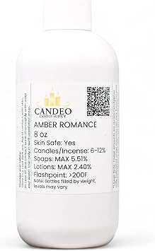 Amber Romance Fragrance Oil 8oz Bottle | Candle Making, Soap Making, Room Sprays, Bath Bombs, Lotion, Car Fresheners, Wax Melts | Candeo Candle Supply | Phthalate Free & Prop 65 Compliant