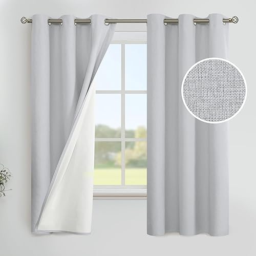 Miniatura 74 de YoungsTex Cortinas 100% opacas de lino natural de 84 pulgadas de largo para dormitorio, cortinas con aislamiento térmico con ojales, oscurecimiento