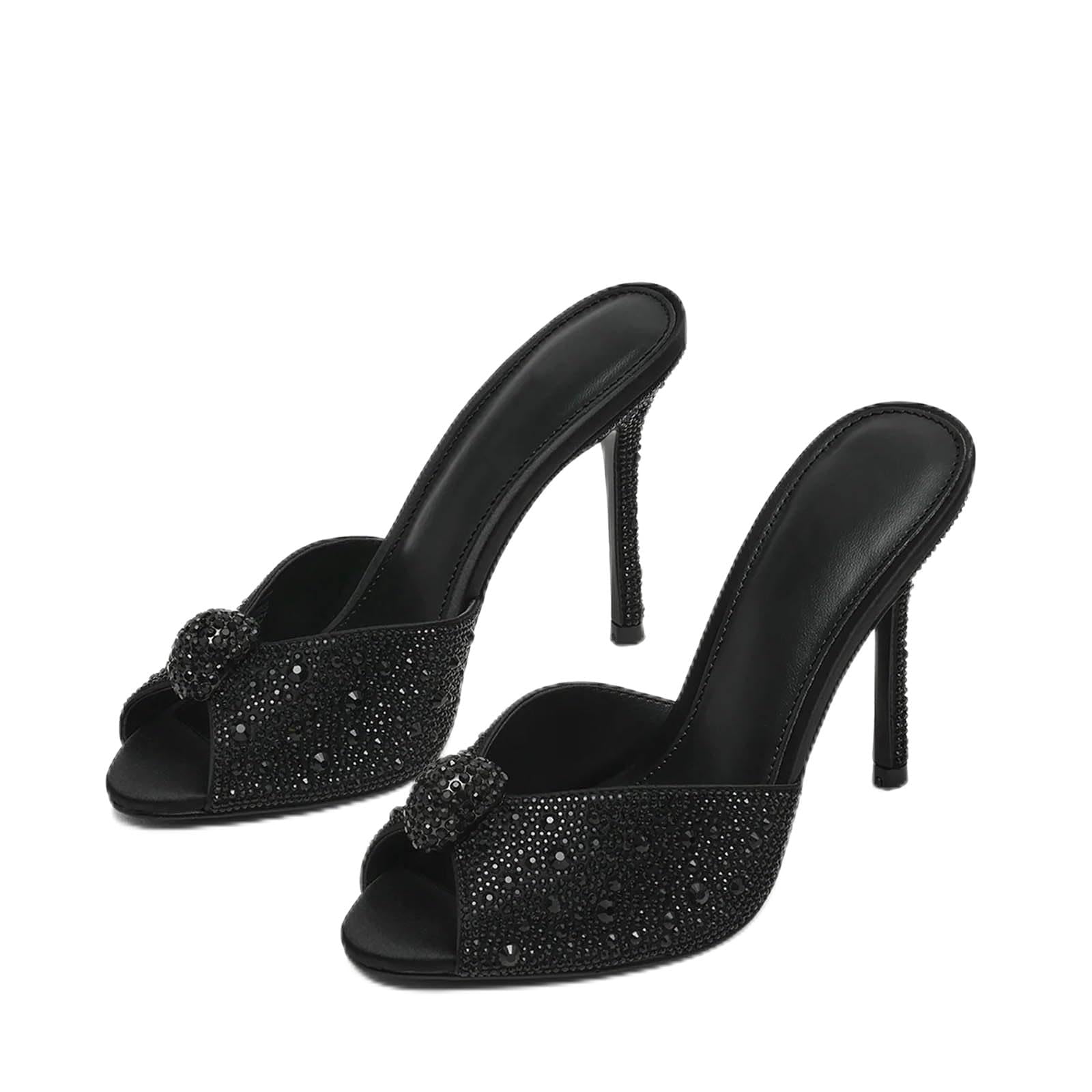 ZJGZF Ruched Kitten Heels for Women 3 Inch Pointed High Heels Sandals Peep Open Toe Slip on Stiletto Pumps Sexy Dressy Mules