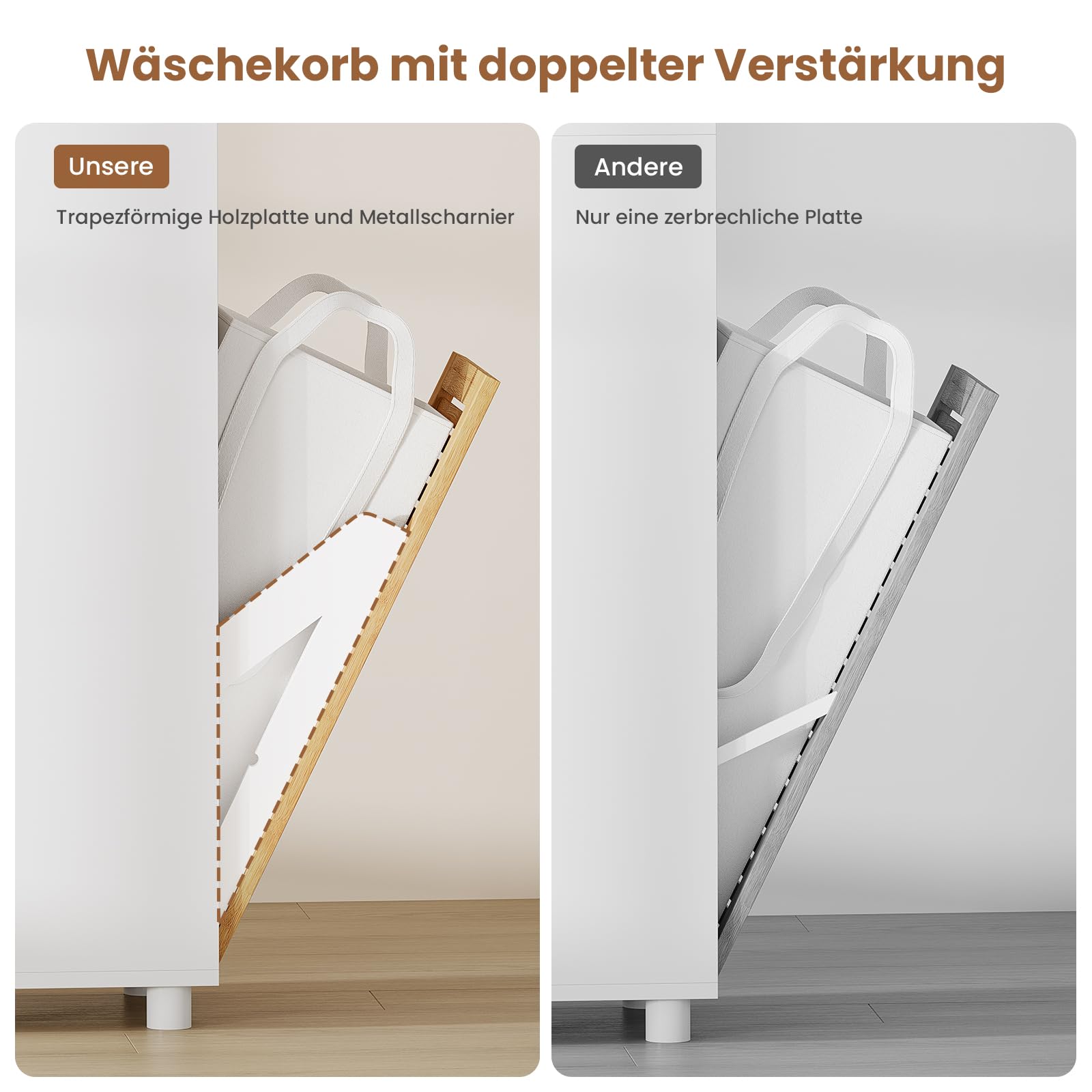 Badezimmerschrank hoch mit Wäschekorb, Badschrank hochschrank mit verstellbaren Ablagen, offene Fächer, Badezimmer hochschrank für Badezimmer/Waschküche, Modern, Weiß, 30 x 30 x 170 cm