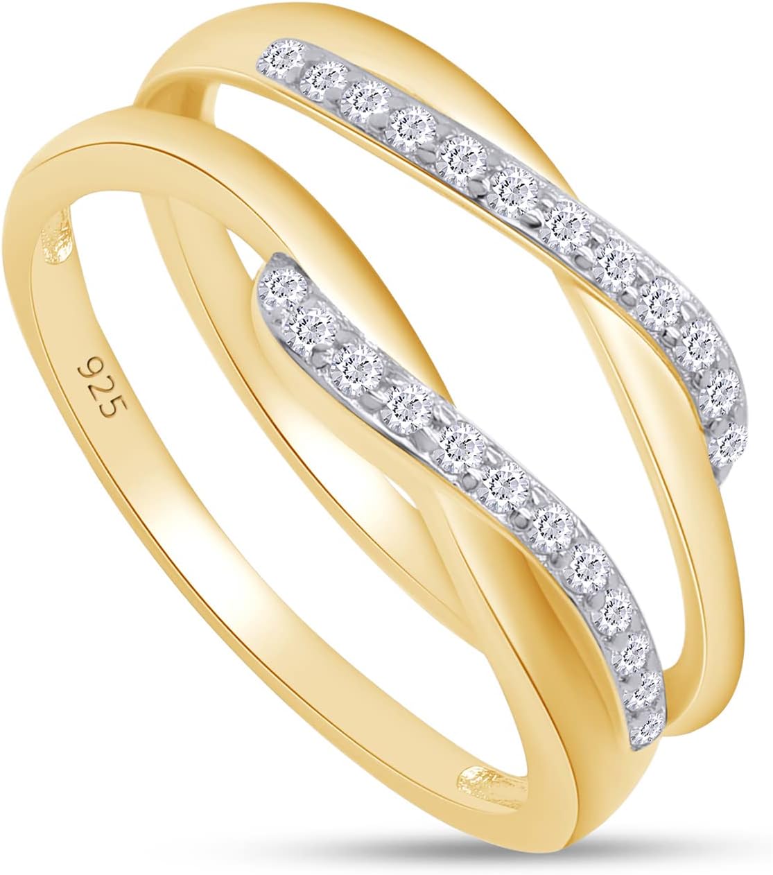 SAVEARTH DIAMONDS 1/7 ct t.w Round Cut Lab Created Moissanite Diamond Bypass Infinity Style Wedding Ring Guard Enhancer In 14K Gold Over Sterling Silver (D Color, VVS1 Clarity 0.14 Cttw)