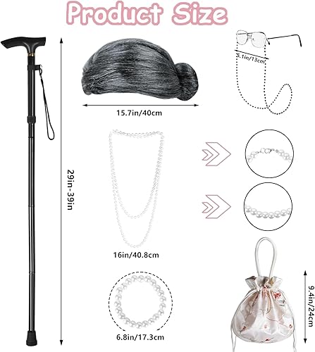 Miniatura 5 de Disfraz de 100 días de escuela para niños, disfraz de anciana para niñas, disfraz de 100 días de escuela, disfraz de abuela, peluca de abuelita,