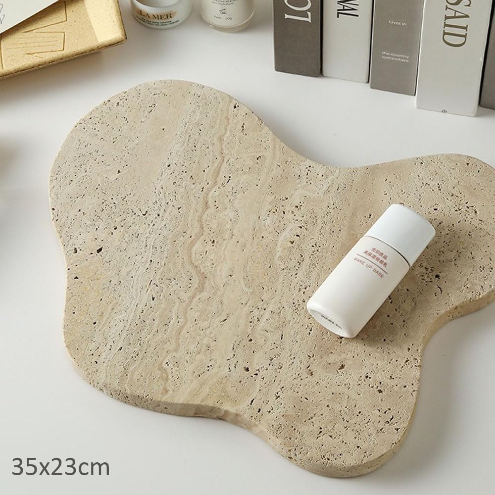 Natural Travertine Tray Luxury Travertine Vanity Tray Cloud Shape for Bathroom Kitchen Counter, Decorative Service Plate for Dresser Home Décor
