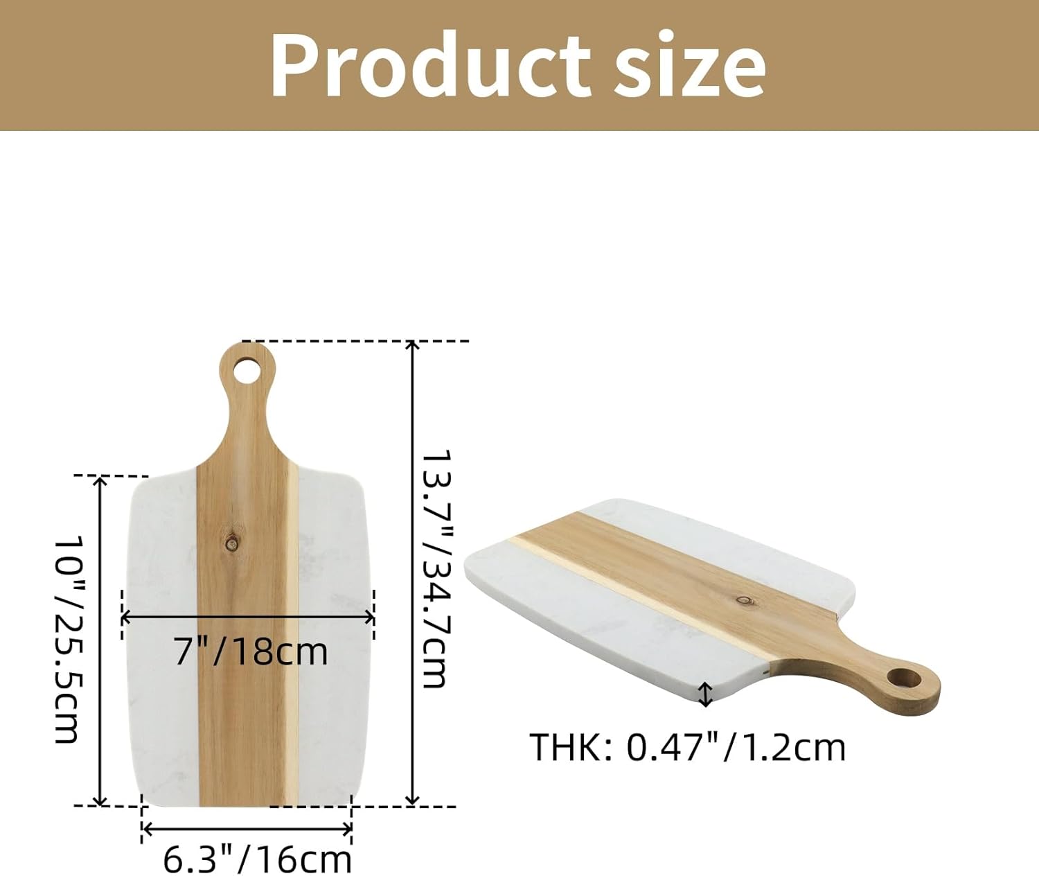 Marble Acacia Wood Splicing Style Cutting Board For Steak Bread Fruit Cheese Salade (10" x 7-1/8" White Marble)