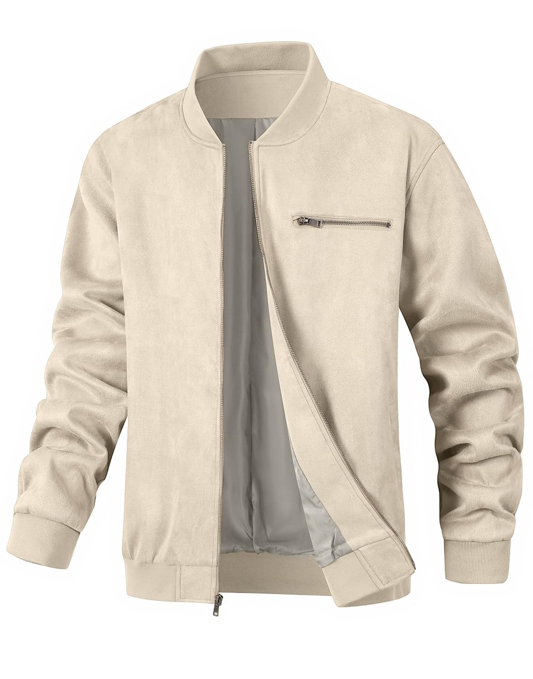 Wizoat Men's Suede Bomber Jacket Casual Lightweight Jacket Varsity Coat