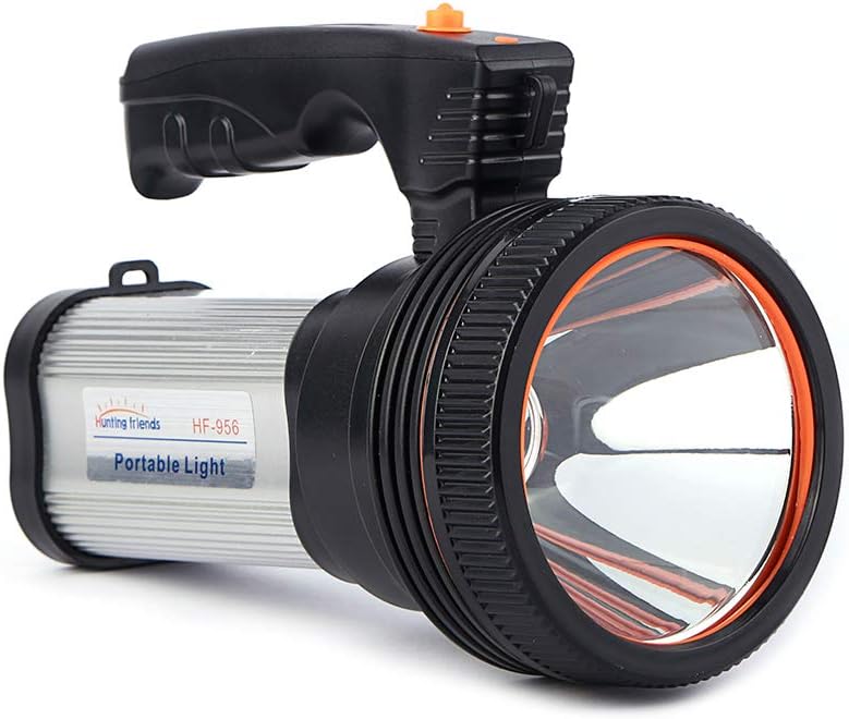 Rechargeable Searchlight Handheld LED Tactical Flashlight with Handle CREE L2 Spotlight 6000 Lumens Ultra-long Standby Electric Torch with USB OUTPUT as a Power Bank (Silver)