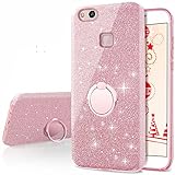 Huawei P10 Lite Case, Silverback Girls Bling Glitter Sparkle Cute Phone Case with 360 Rotating Ring Stand, Soft TPU Outer Cover + Hard PC Inner Shell Skin for Huawei P10 Lite -Rose Gold