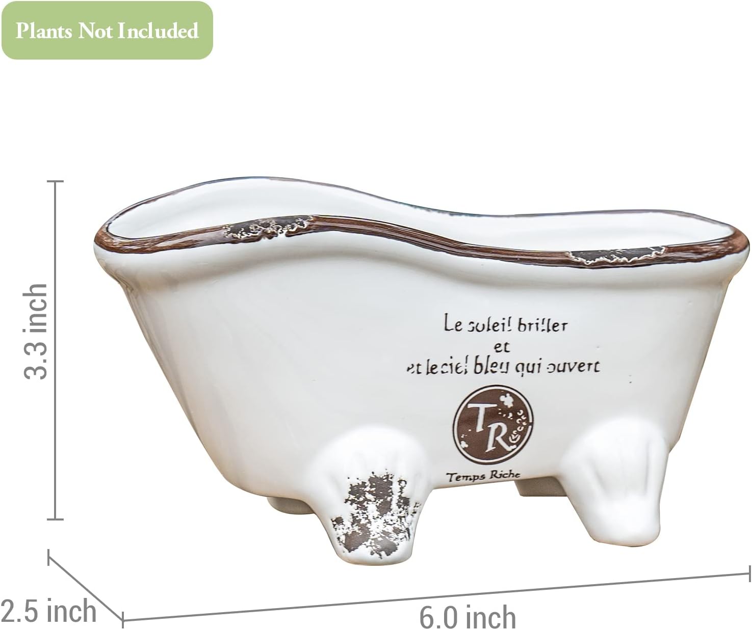 MyGift 6-Inch White Ceramic Indoor Plant Pot, Claw Foot Bathtub Mini Succulent Planter Pot, Petite French Country Bathroom Decor Soap Dish