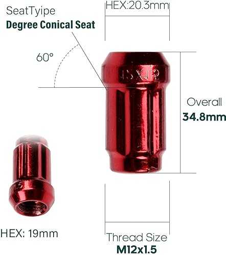 Miniatura 2 de SCITOO Tuercas de rueda M12x1.5 rojas, 24 piezas de rosca de extremo cerrado estriado de 12 x 1.5 para Toyota 1997-2016 para 4runner Avalon para