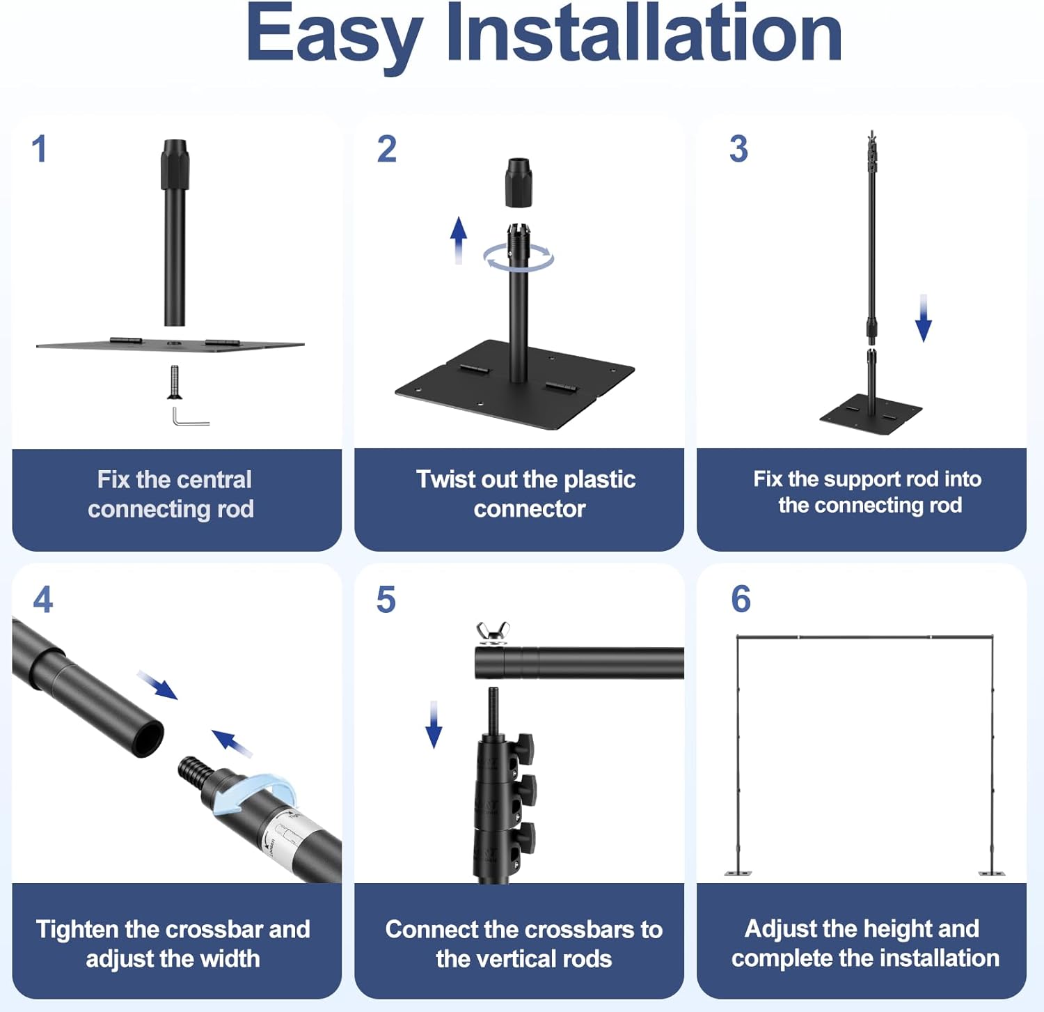 EMART Backdrop Stand,10x10ft(WxH) Adjustable Photo Background Stand with Upgrade Rod,Heavy Duty Flat Base,Metal Pipe and Drape Frame for Wedding,Birthday Party,Event Decorations,Trade Displays