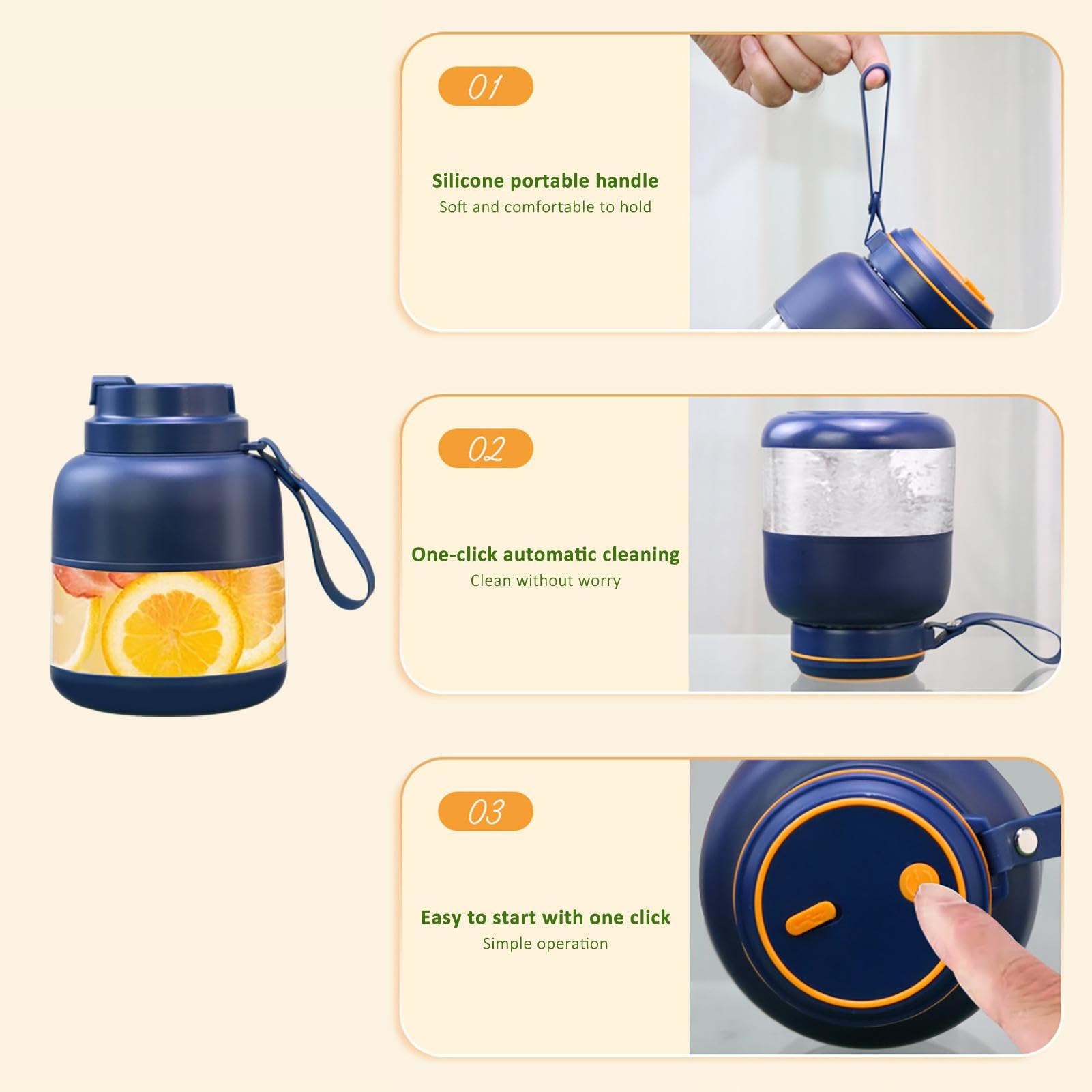 Blender do soków, blender z wydajnym silnikiem - 500 ml, ?adowany przez USB, mikser do soków owocowych, elektryczny blender z podwójnym napojem, do koktajli i Eubeisaqi
