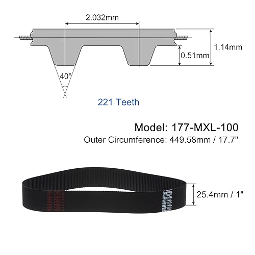 Miniatura 44 de uxcell 110-MXL-100 correa dentada 138 dientes correa dentada de lazo cerrado 11" longitud x 1" correa de ancho