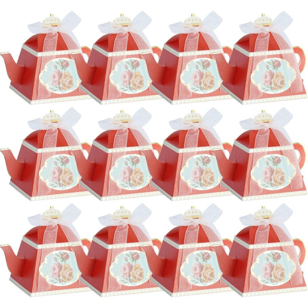 Cajas de regalo de tetera con cinta decorativa para detalles de boda y eventos, 50 piezas