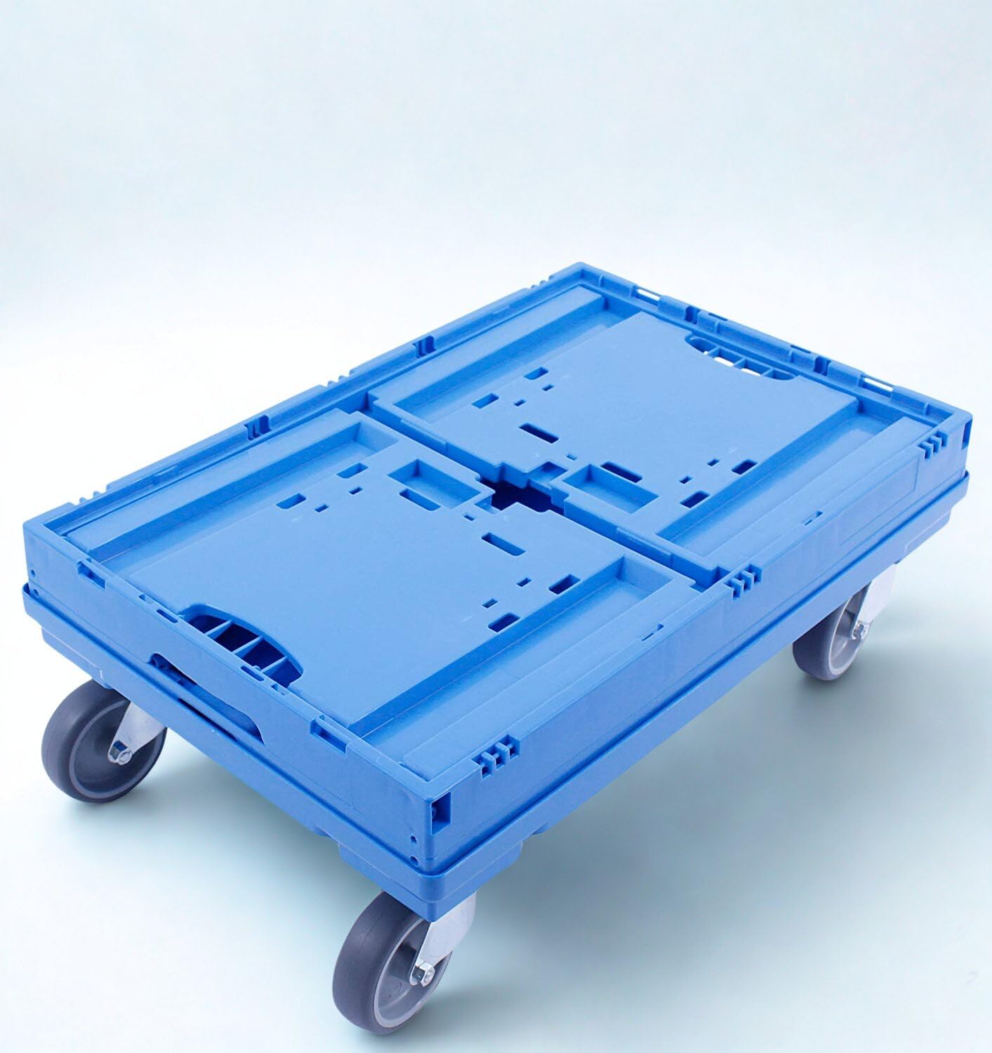 Wózek transportowy 60 x 40 cm, wózek do skrzynek składanych, skrzynek, euroboksów, Made in Germany, TÜV, 4 kółka skrętne, maks. 300 kg, niebieski