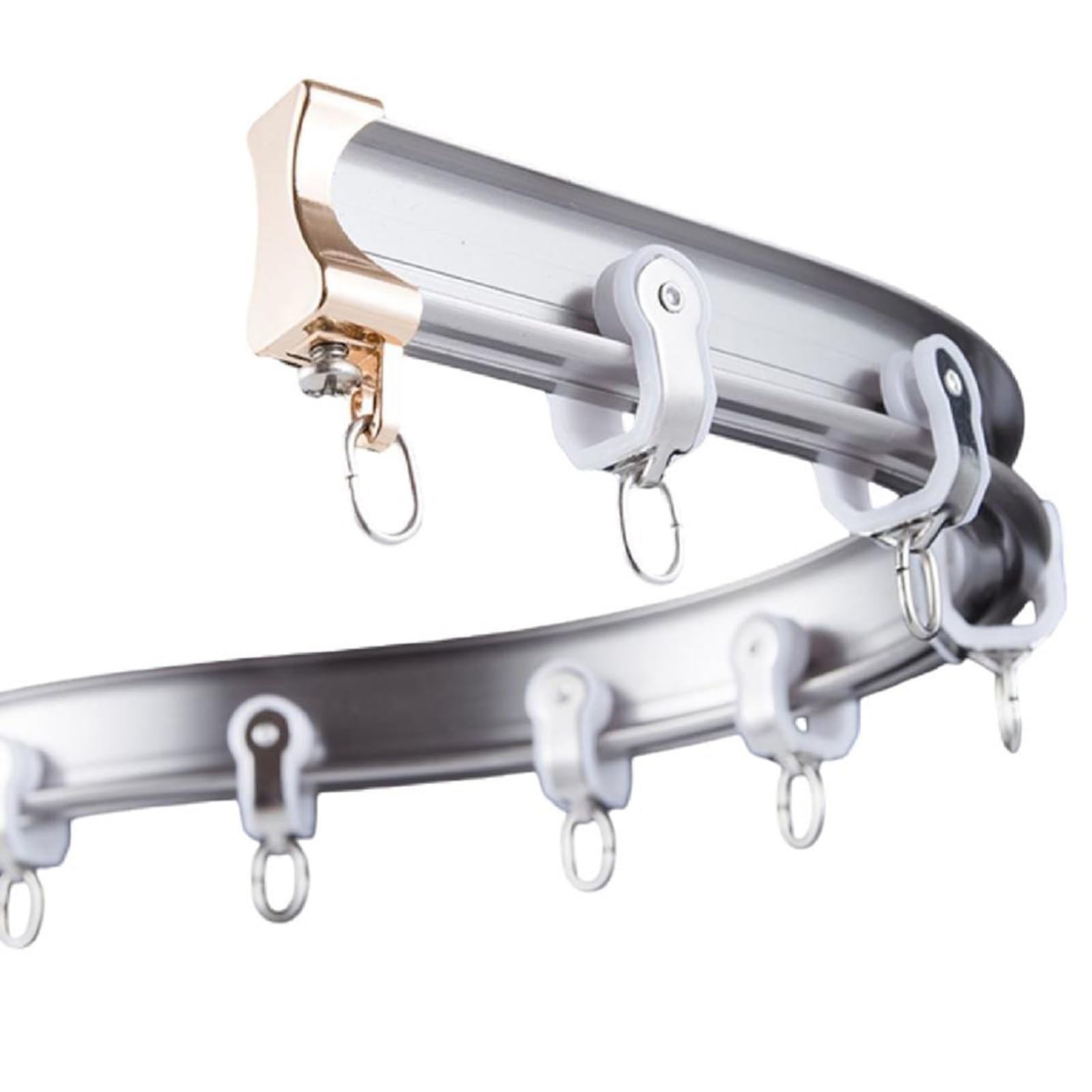 Riel divisor de habitación curvado flexible de 7 pies con rodillos silenciosos, barra flexible gris para una inserción suave y fácil