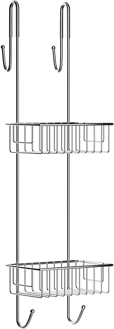Bamodi Shower Caddy Hanging Stainless Steel - Rustproof 2-Tier Shower Shelf - No Drilling Required - Hangable Bathroom Shower Baskets with 2 Towel Hooks (70 x 19 x 18,5 cm)