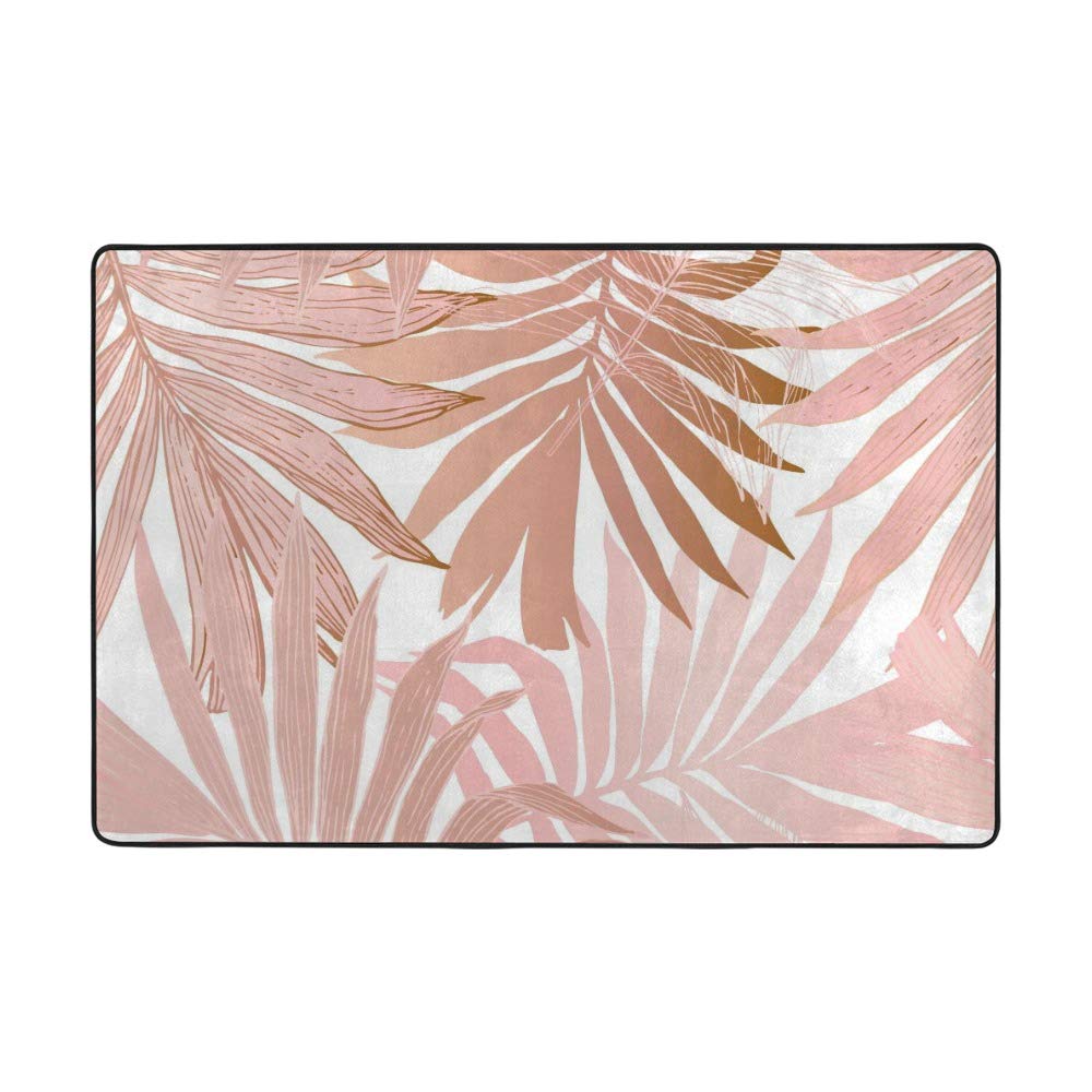 Tapis de sol doux de salon premium motif palmier rose doré haute densité