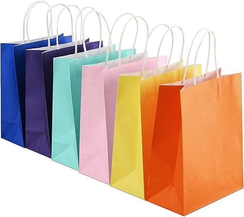 Miniatura 4 de Kolaxen Bolsas de regalo de papel kraft de colores surtidos con papel de seda, 24 piezas de 10.6 x 7.9 x 4.3 pulgadas, bolsas de regalo medianas con