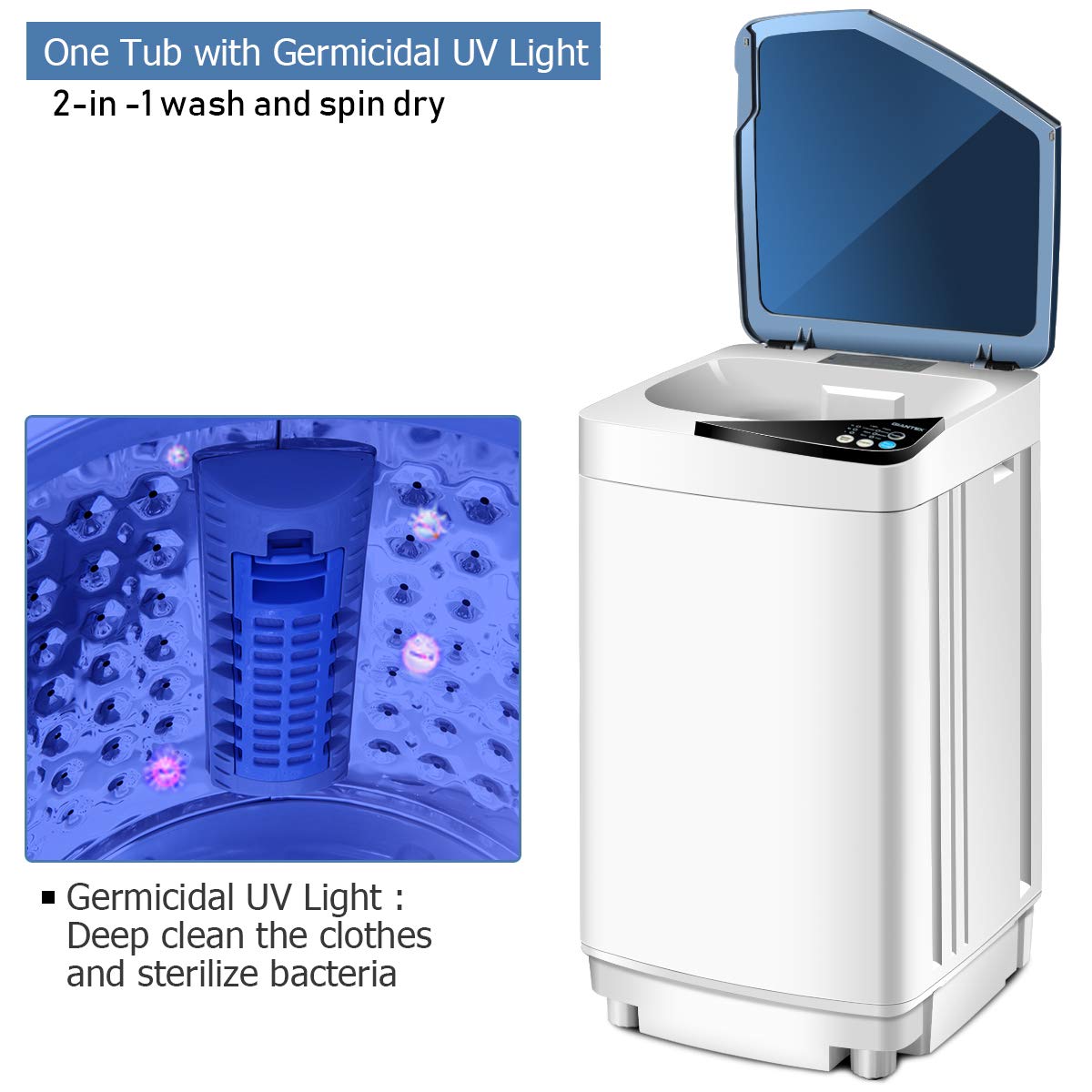Giantex - Lavadora completamente automática portátil y secadora giratoria de capacidad de 8 libras, lavadora compacta con bomba de drenaje de luz de barril integrada y manguera larga para apartamentos