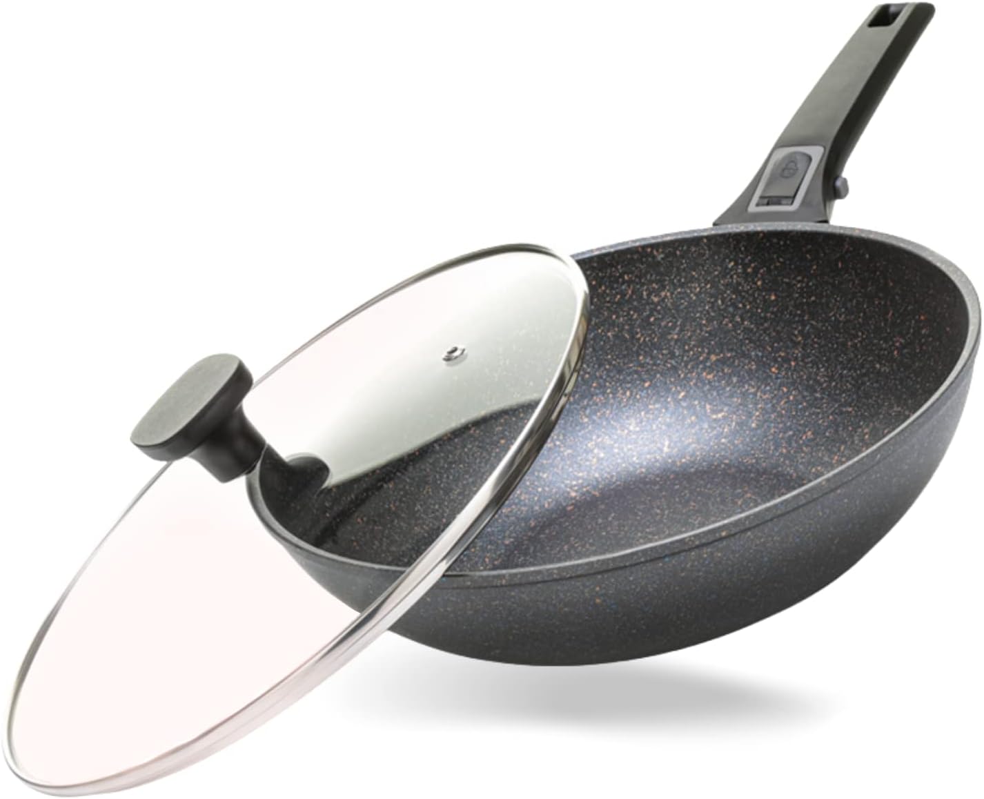 Buy Home Icon Induction Wok with Lid Non Stick and Detachable Handle 28 cm 10Inch Large Wok