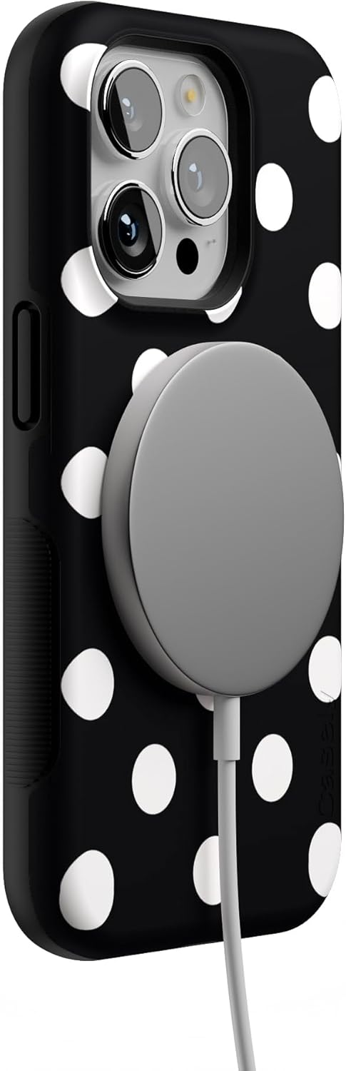 Casely iPhone 14 Pro Case | High Contrast | Black Polka Dot | Bold Protective Design | Compatible with MagSafe
