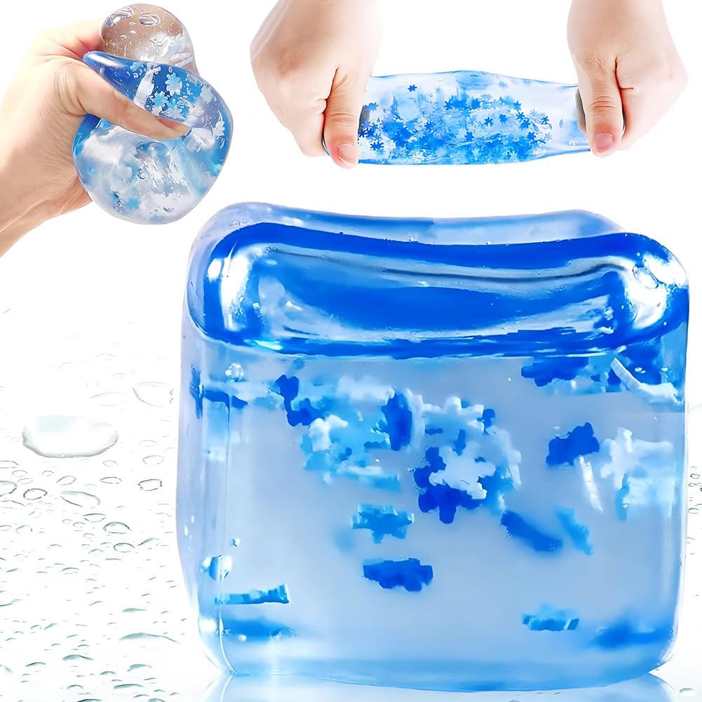 Stress Balls for Kids and Adults, Ice Cube Squeeze Fidget Toys, Enhanced Grip Strength Squeeze Ball Kids Toys, Squeeze Cube Sensory Toys, Blue Cube Anxiety Stress Relief Fidget Toy for Boys Girls