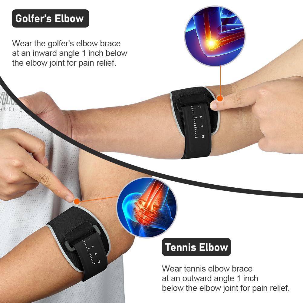 Coderas Epicondilitis, Cinta de Codo Tenista con Almohadilla de Silicona 3D, Coderas para Tendinitis Ajustable, Coderas de Golfista para Hombre y Mujer para Tendinitis Alivio del Dolor (Negro)